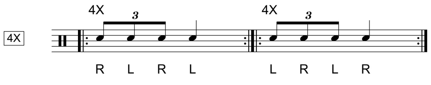 Single Stroke 4 Roll Notation