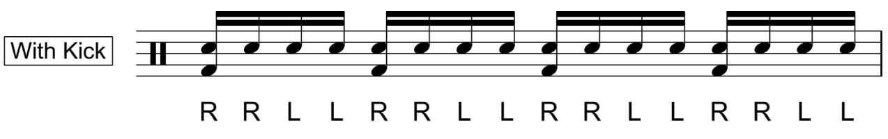 Double stroke roll with bass drum